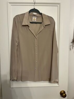 Royal Cort Taupe Sheer Silk Button-Front Blouse